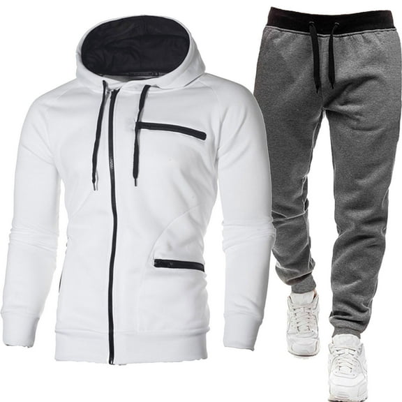 Dpytoraw Men's Autumn And Winter Two Piece Fashionable Matching Hooded Sweatshirt And Casual Black Pants Set