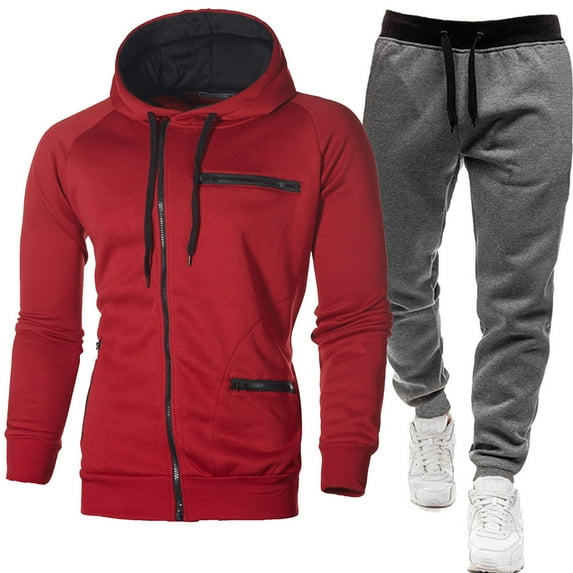 Dpytoraw Men's Autumn And Winter Two Piece Fashionable Matching Hooded Sweatshirt And Casual Black Pants Set