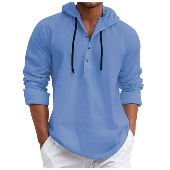 Dpytoraw Men's Autumn New Casual Men's Button Up Shirt Men's Hooded Sweatshirt