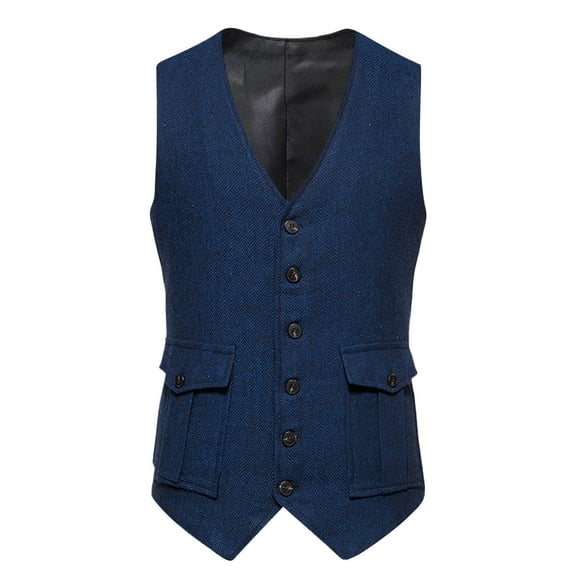 Dpytoraw Men's Autumn Retro Single Three Pocket Fashion Suit Vest