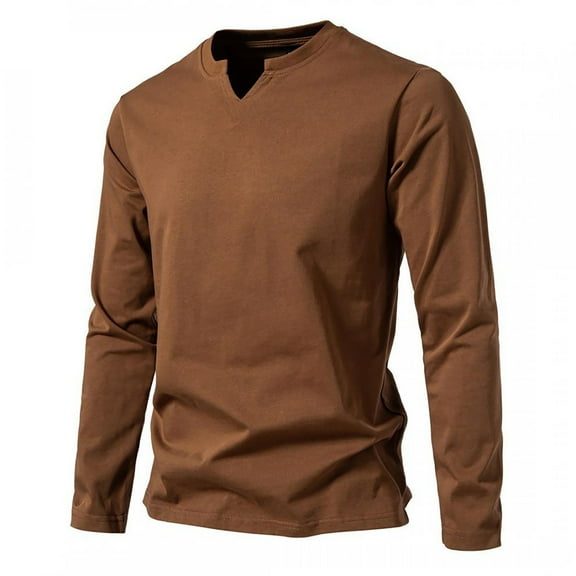 Dpytoraw Men’s Autumn Winter Fashion V Neck Solid Color Long Sleeve T Shirt