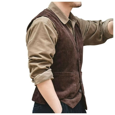 Dpytoraw Men's British Style Men's Vest Vintage Corduroy Men's Vest Vest Vest Coat Solid Color Cargo Top