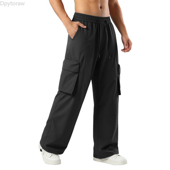 Dpytoraw Men's Cargo Hiking Pants Multiple Pockets Water Resistant Lightweight Outdoor Trousers Black M