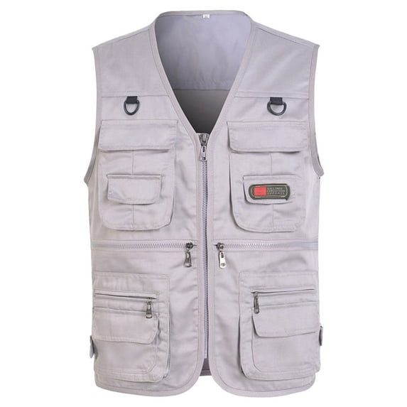 Dpytoraw Men's Casual Outdoor Work Fishing Travel Photo Cargo Vest Jacket Multi Pockets