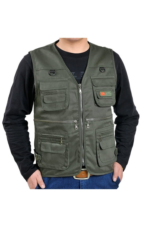 Men's Casual Outdoor Work Fishing Travel Photo Cargo Vest Jacket Multi Pockets