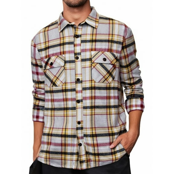 Dpytoraw Men's Casual Plaid Work Long Sleeve Shirt Lightweight Breathable Button Up Top For Everyday Wear And Outdoor Activities Men’s Wrinkle-Free Shirts