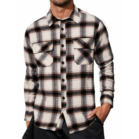 Dpytoraw Men's Casual Plaid Work Long Sleeve Shirt Lightweight Breathable Button Up Top For Everyday Wear And Outdoor Activities Men’s Wrinkle-Free Shirts