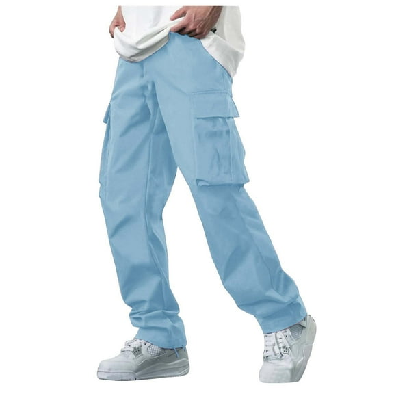 Dpytoraw Men's Casual Solid Leggings Pants Drawstring Elastic Waist Pocket Pants Trousers