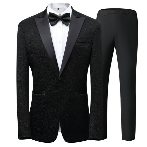 Dpytoraw Men's Casual Suit Two Piece Sequined Suit One Button Slim Shiny Dress Coat Jacket Classic Regular Fit Suits Sets