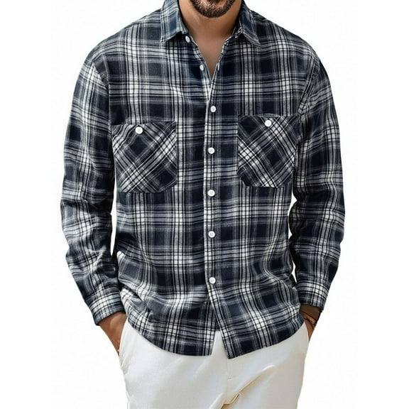 Dpytoraw Men's Color Block Long Sleeve Shirt With Two Pockets Plaid Casual Jacket For Spring And Autumn Men’s Button Down Shirts