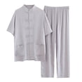 thumbnail image 1 of Dpytoraw Men's Cotton And Linen Set 2 Piece Clothing Shirt Casual Set Long Sleeved Long Pants Set Chinese Sty Le Home Clothing, 1 of 5