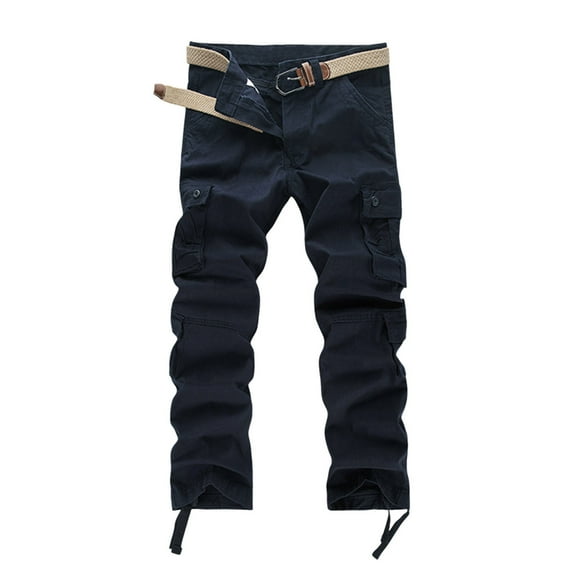 Dpytoraw Men's Cotton Pocket Overalls Long Pants Thick Pants Loose Wear Solid Color Pants