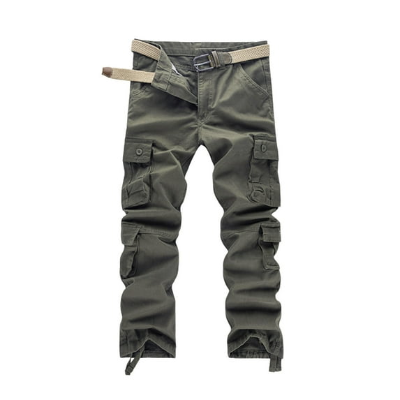Dpytoraw Men's Cotton Pocket Overalls Long Pants Thick Pants Loose Wear Solid Color Pants