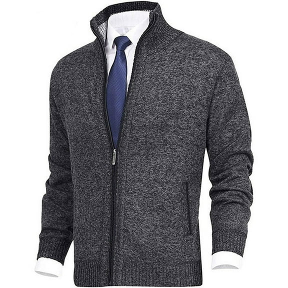 Dpytoraw Men's Fall And Winter Stand Up Collar Fashion Cardigan Sweater Coat