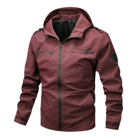 Dpytoraw Men's Fall & Winter Letter Print Mock Neck Zip Up Jacket Casual Solid Regular Fit Long Sleeve Jackets With Pockets