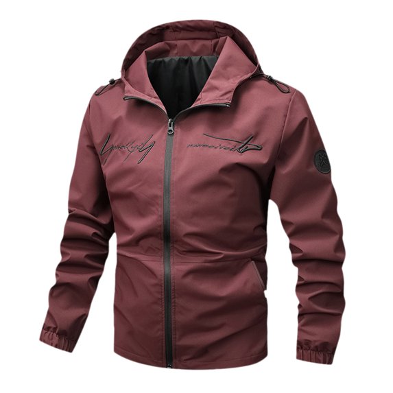 Dpytoraw Men's Fall & Winter Letter Print Mock Neck Zip Up Jacket Casual Solid Regular Fit Long Sleeve Jackets With Pockets