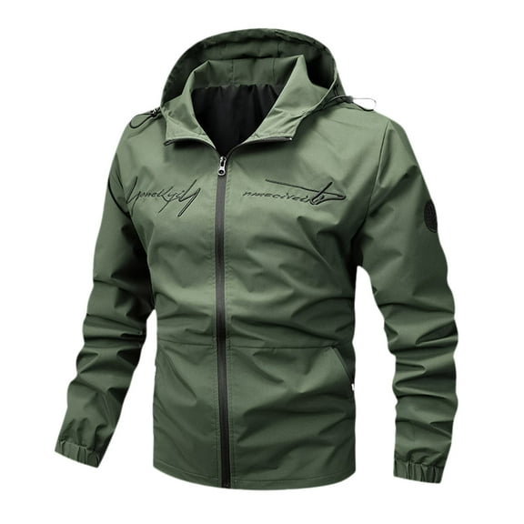 Dpytoraw Men's Fall & Winter Letter Print Mock Neck Zip Up Jacket Casual Solid Regular Fit Long Sleeve Jackets With Pockets