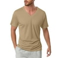 thumbnail image 1 of Dpytoraw Men's Fashion Solid Color V Neck T Shirt Casual Comfortable Breathable Top Men’s Slim Fit Cotton Crew Neck T-Shirts Khaki S, 1 of 5