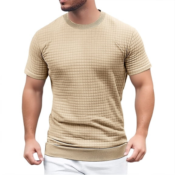 Dpytoraw Men's FashionShort Sleeved Casual And Comfortable T Shirt Cotton T-Shirts Men Khaki XL
