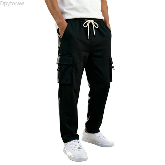Dpytoraw Men's Heavy Fleece Cargo Pants Outdoor Workwear with Pockets All Season Trousers Black L
