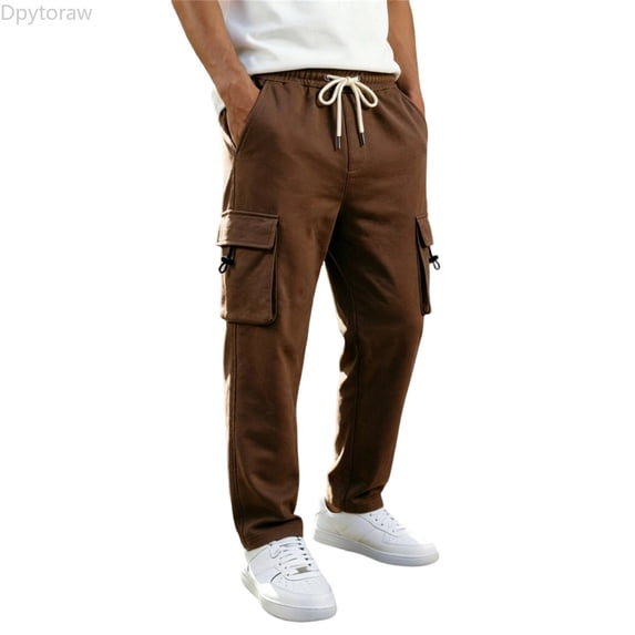 Dpytoraw Men's Heavy Fleece Cargo Pants Outdoor Workwear with Pockets All Season Trousers Brown M
