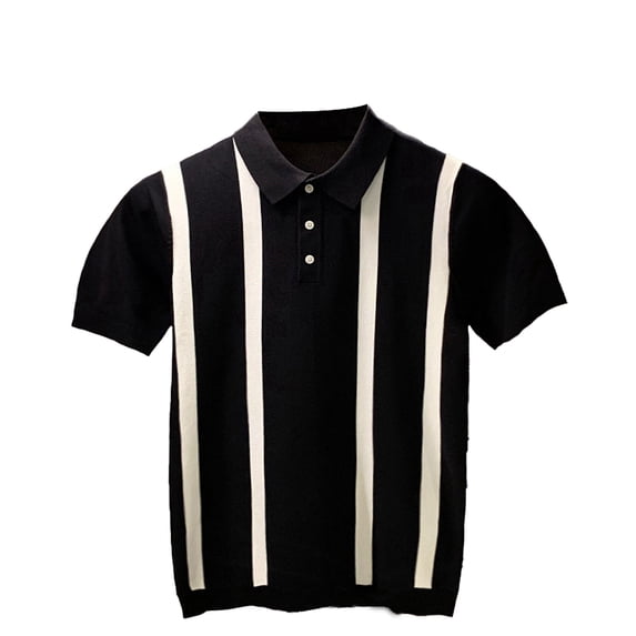 Dpytoraw Men's High End Lightweight Color Block Striped Knitted Shirt Fashion Short Sleeve T Shirt Men’s T-Shirts Black M