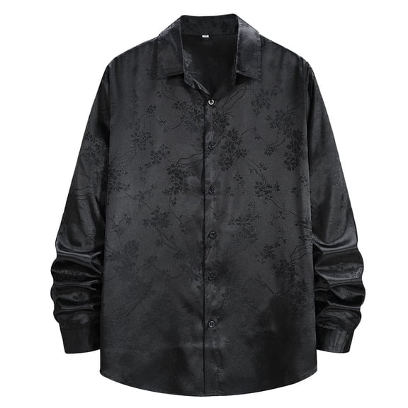 Dpytoraw Men's Jacquard Long Sleeve Shirt Solid Color Jacquard Long Sleeve Casual Shirt Color Ding Shirt Imitation Silk