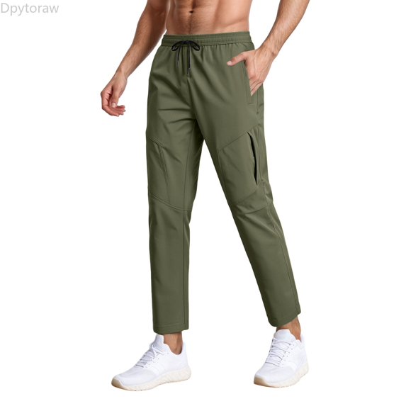 Dpytoraw Men's Lightweight Jogger Pants Stretch Fit Outdoor Running Travel Trousers Green L