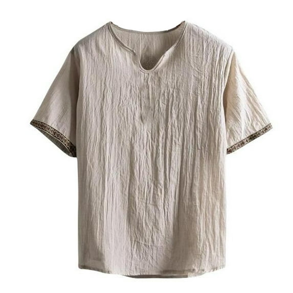 Dpytoraw Men's Linen Blend Lightweight Breathable T Shirt For Summer Casual Wear Plain White T-Shirts Men Khaki XXXXL