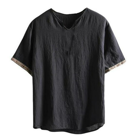 Dpytoraw Men's Linen Blend Lightweight Breathable T Shirt For Summer Casual Wear Pocket T-Shirts Men Black L