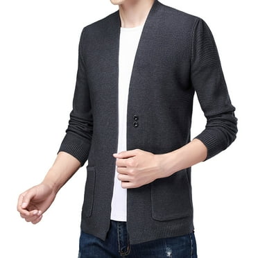 Dpytoraw Men's Long Sleeve Cardigan Shawl Collar Button Up Sweater Soft Fall Winter Cardigan Sweaters Pockets
