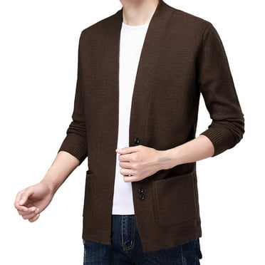 Dpytoraw Men's Long Sleeve Cardigan Shawl Collar Button Up Sweater Soft Fall Winter Cardigan Sweaters Pockets