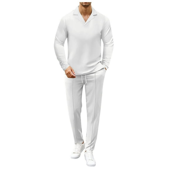 Dpytoraw Men's Long Sleeve Lapel Shirt Casual Solid Holiday Shirts Tops Pants Outfits