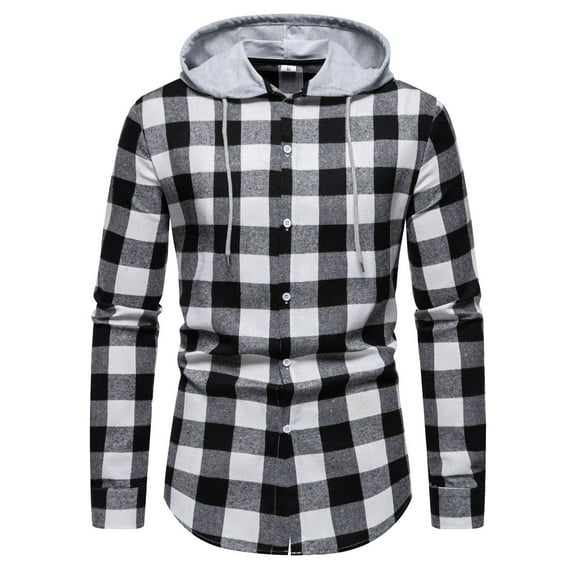 Dpytoraw Men's Loose Casual Long Sleeve Hooded Shirt Plaid Shirt Man