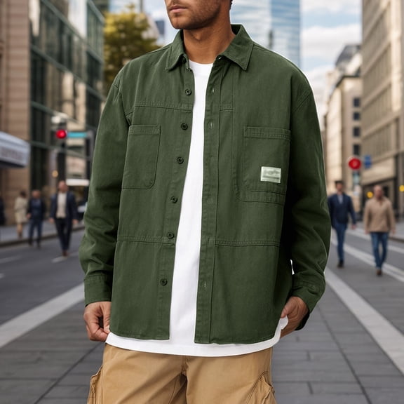 Dpytoraw Men's Loose Fit Casual Work Jacket With A Shirt Style Design Long Sleeved For Spring And Autumn Wear Men’s Breathable Linen Blend Shirts