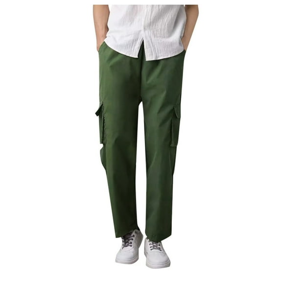 Dpytoraw Men's Oversized Pocket Drawstring Straight Leg Work Pants Outdoor Jogging Pants Green