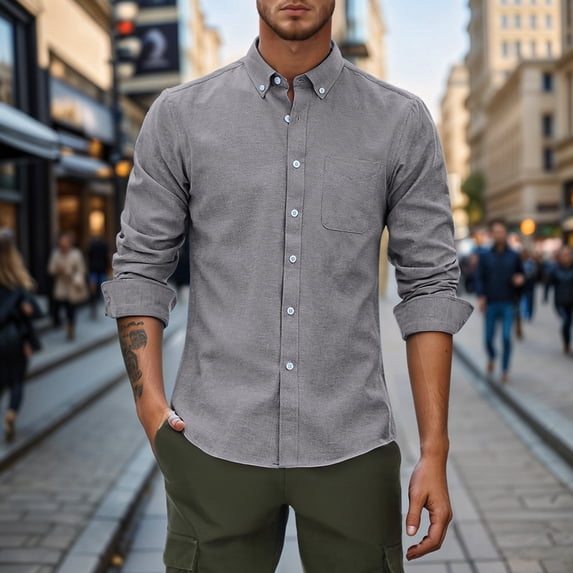 Dpytoraw Men's Oxf Ord Fabric Long Sleeve Casual Shirt Minimalist Design Men’s Moisture-Wicking Casual Shirts for Summer