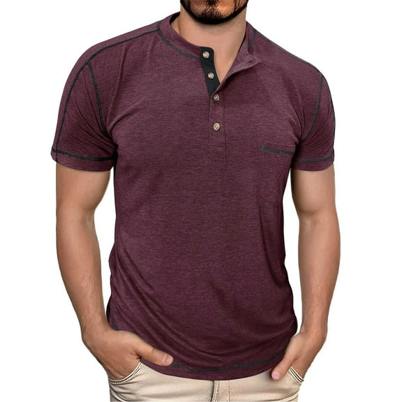 Dpytoraw Men's Round Neck Short Sleeve Half Sleeve Base Top Men's Half Sleeve Fashion Color Contrast T Shirt Men’s Slim Fit Cotton Crew Neck T-Shirts Red L