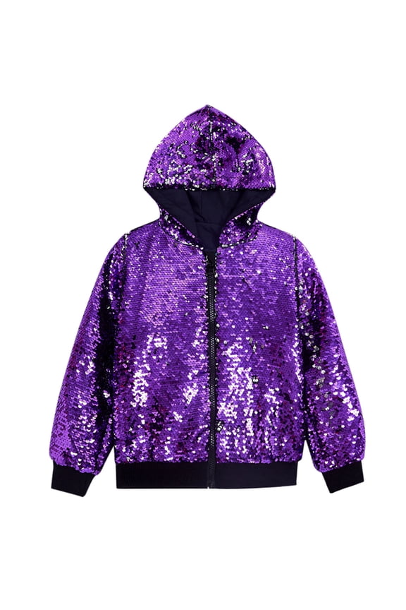 Men‘s Sequin Jacket For Men's Zip Up Long Sleeves Party Disco Sparkly Hooded Jacket Tops