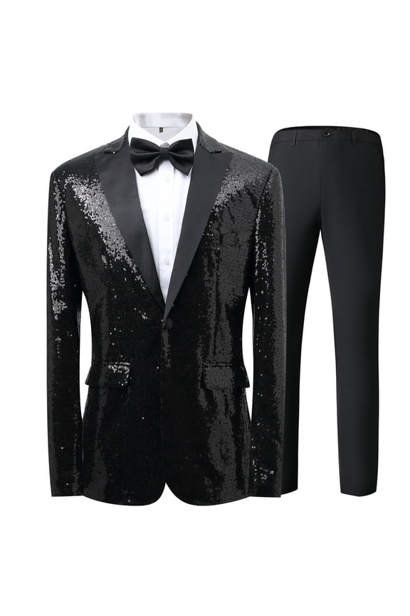 Men's Sequined Jacket Pants Suit Tuxedo Party Dance Wedding Sequined Tuxedo One Button Jacket Set