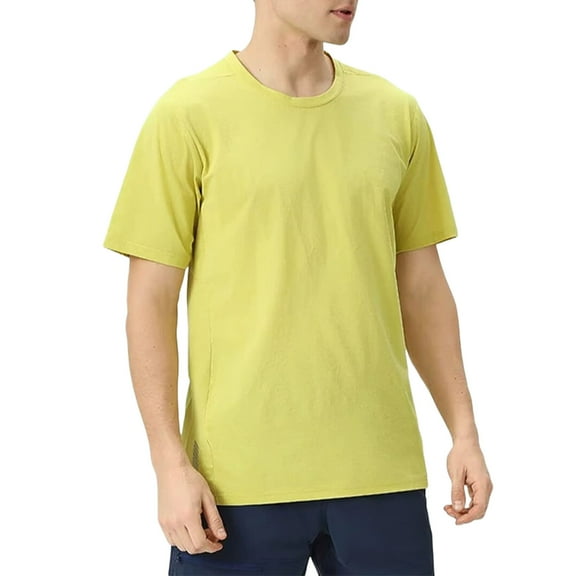 Dpytoraw Men's Short Sleeved Round Neck Bottom Shirt Outdoor Hiking Wicking Sweat Reducing Odour Tops Sports T Shirt Outside Running Fitness Clothing V-Neck T-Shirts Men Yellow M