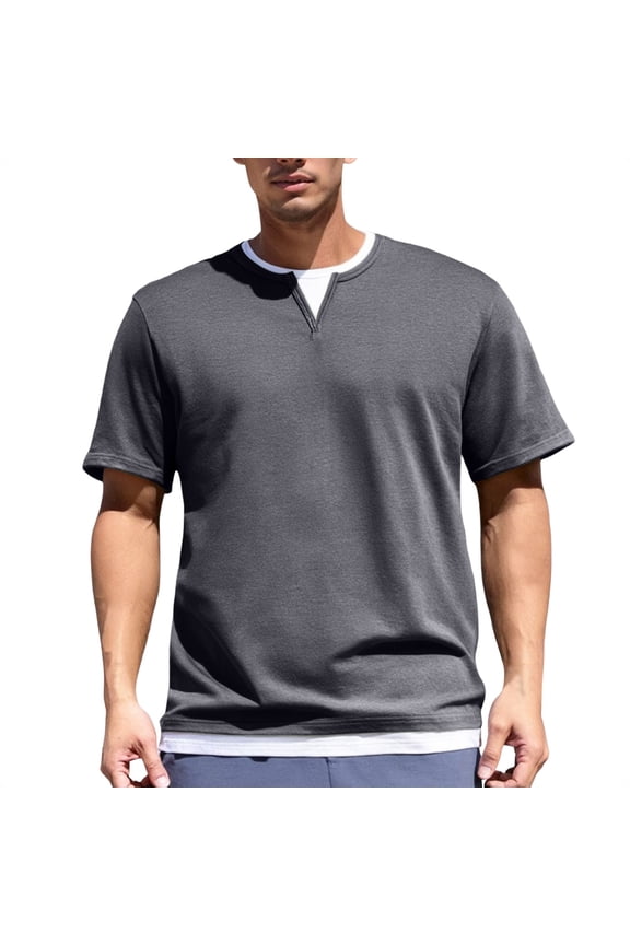 Men's Short Sleeved T Shirt Double V Neck Shi Short Sleeved T Shirt Fashion Bottoming T Shirt Shirt Cotton T-Shirts Men Grey S