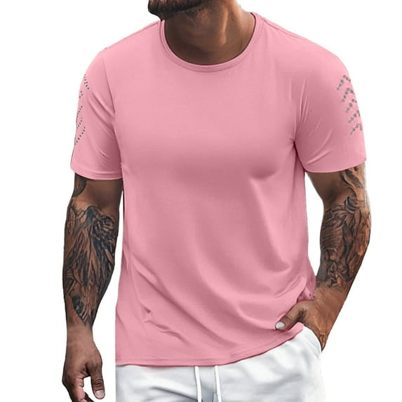 Dpytoraw Men's Short Sleeved T Shirt Short Sleeved T Shirt Loose Casual Sports Plus Size Top Men's Cool Breathable Quick Drying Clothes Men’s Oversized Streetwear T-Shirts Trendy Designs Pink XXL