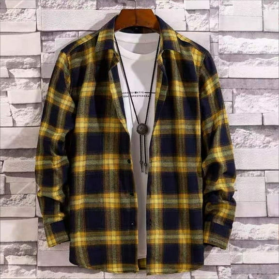 Dpytoraw Men's Slim Fit Long Sleeve Plaid Casual Shirt / Youth Fashion Long Sleeve Shirt Men’s Work Shirts