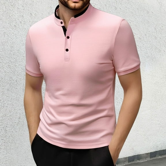 Dpytoraw Men's Solid Colour Short Sleeved Stand Up Collar Knitted Shirt Slim Business Men's Short Sleeved Knitted Shirt Men’s Big & Tall Hawaiian Shirts