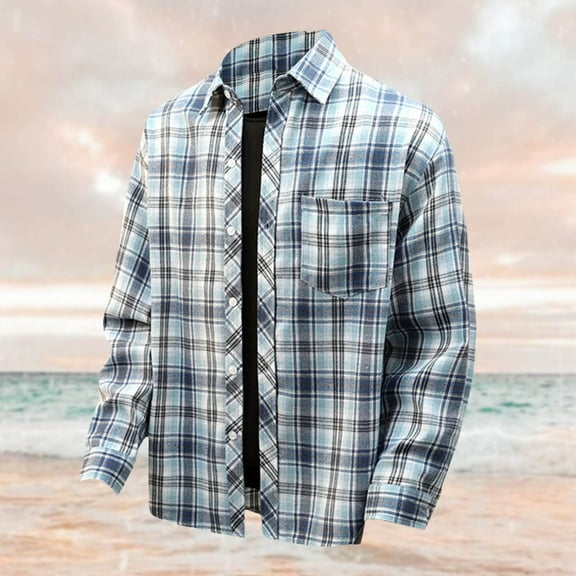 Dpytoraw Men's Spring And Autumn Thin Plaid Shirt Long Sleeved Fashion Casual Versatile Plaid Jacket Men’s Breathable Linen Blend Shirts