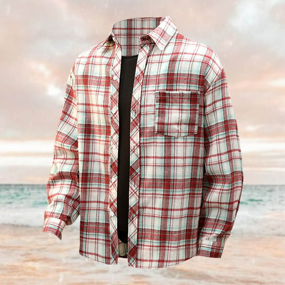 Dpytoraw Men's Spring And Autumn Thin Plaid Shirt Long Sleeved Fashion Casual Versatile Plaid Jacket Men’s Breathable Linen Blend Shirts