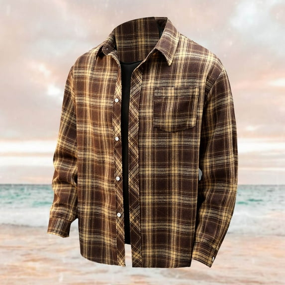 Dpytoraw Men's Spring And Autumn Thin Plaid Shirt Long Sleeved Fashion Casual Versatile Plaid Jacket Men’s Moisture-Wicking Casual Shirts for Summer