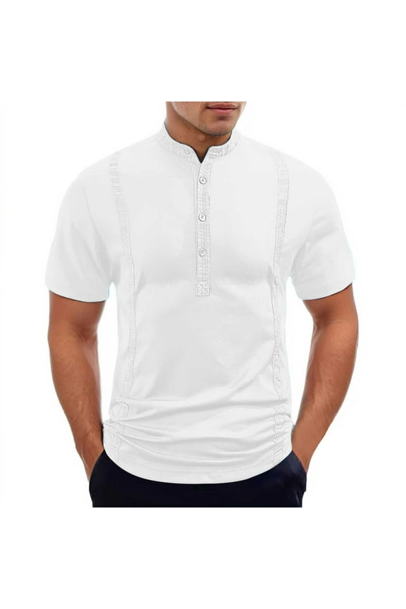 Men's Spring And Summer Fashion Solid Color T Shirt Pearl Small Twill Short Sleeve Men’s Quick-Dry Performance T-Shirts for Gym White S