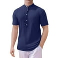 thumbnail image 1 of Dpytoraw Men's Spring And Summer Fashion Stand Collar Short Sleeved Shirt Loose Casual Jacquard T Shirt Big and Tall T-Shirts Navy S, 1 of 4